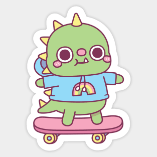 Cute Dino With Hoodie On Skateboard Sticker